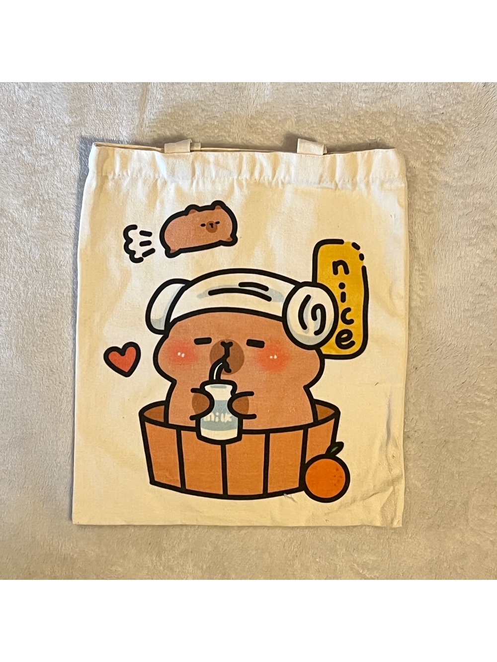 Bear bath print canvas tote bag